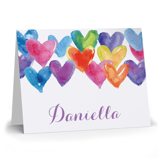 Watercolor Hearts Folded Note Cards
